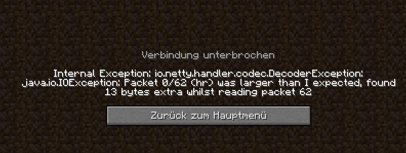 minecraft internal exception io.netty.handler.codec.decoderexception ...