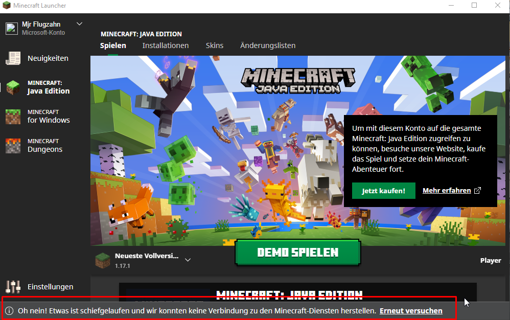Minecraft keine Verbindung zu den Minecraft Diensten? Technik, Spiele und Gaming)