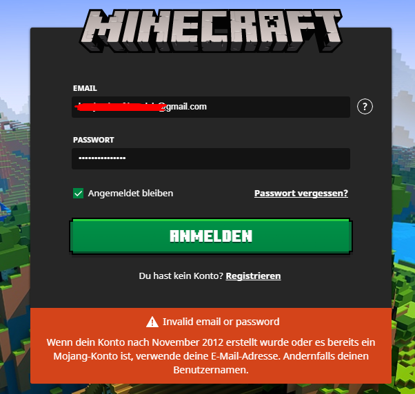 Minecraft Launcher Login geht nicht trotz richtigen