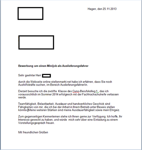 Minijob Bewerbung Hilfe