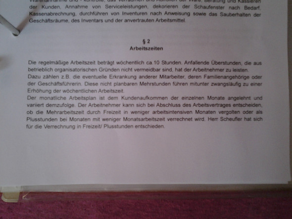 Arbeitszeiten lt. Vertrag - (Urlaub, Minijob)
