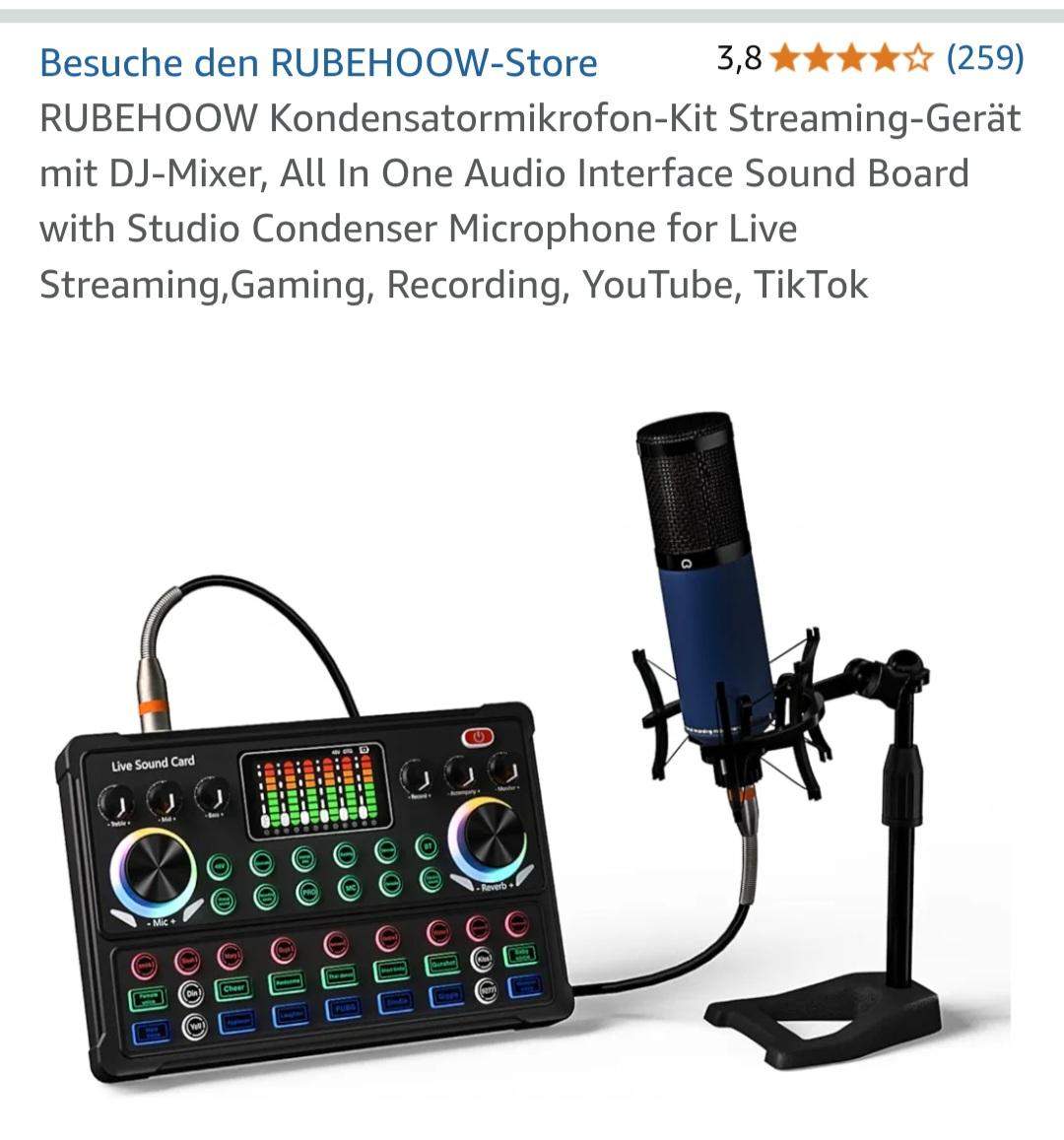 PUPGSIS Podcast-Set – Audio-Mixer, XLR-Mikrofon, Vorverstärker, Bluetooth 5.3