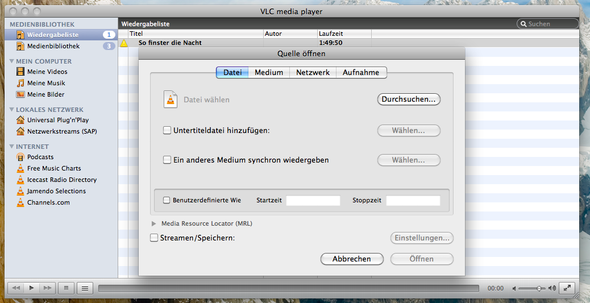 Screenshot "Erweitertes Datei-Öffnen" und VLC Media Player - (Apple, DVD, MacBook)