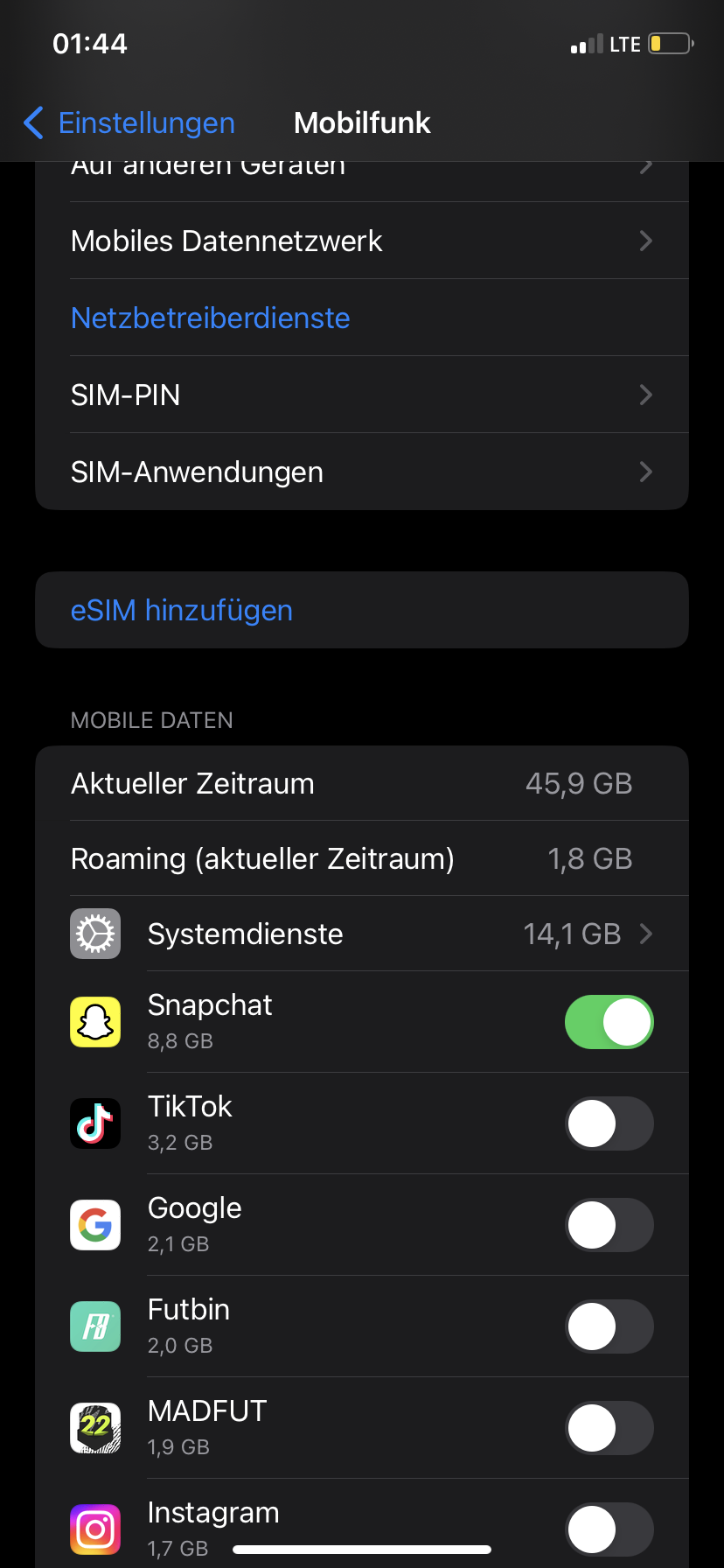 Mobile Daten werden gehen großteils durch Systemdienste weg?