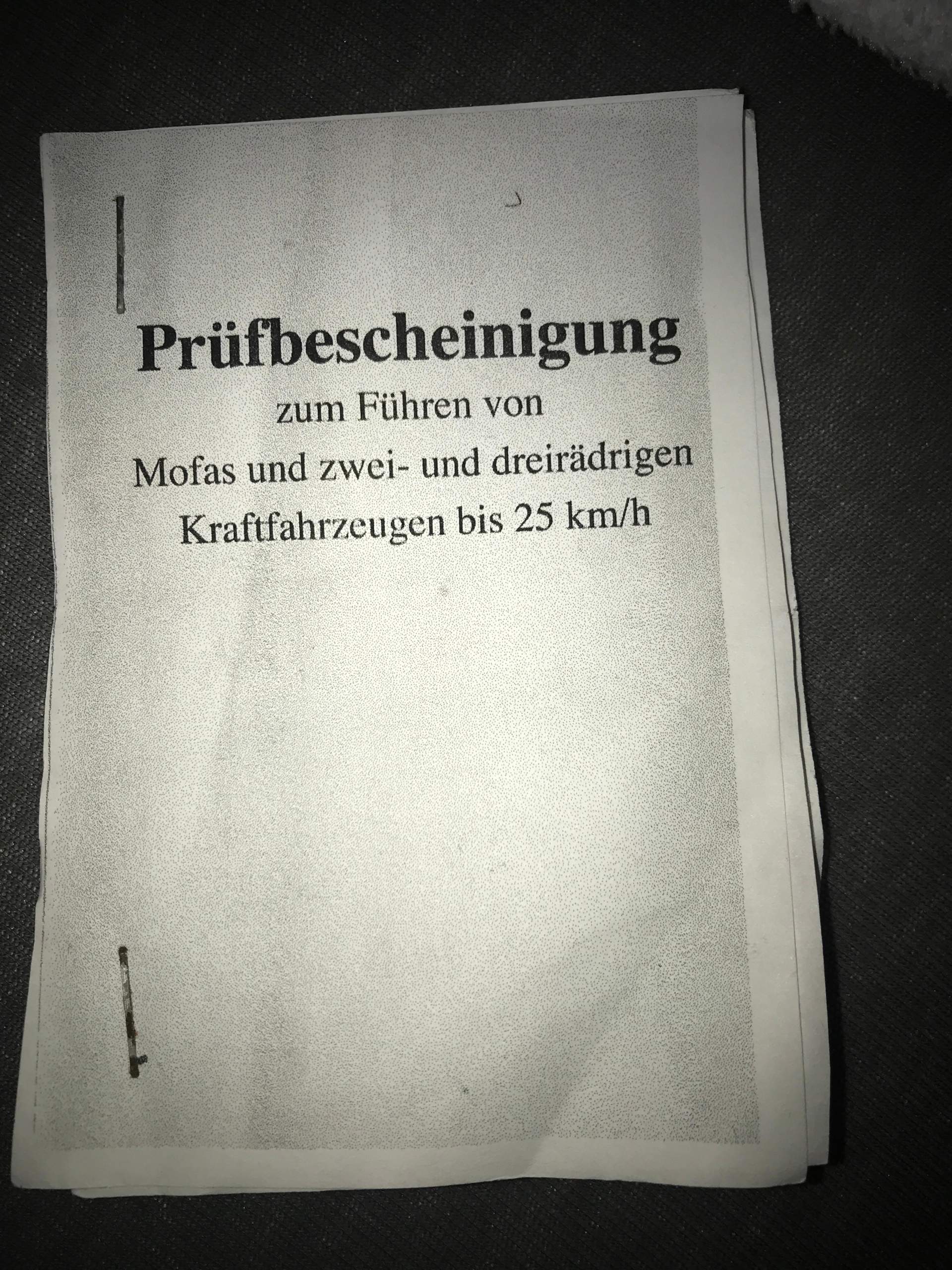 Mofa prüfbescheinigung? (Führerschein, Roller)
