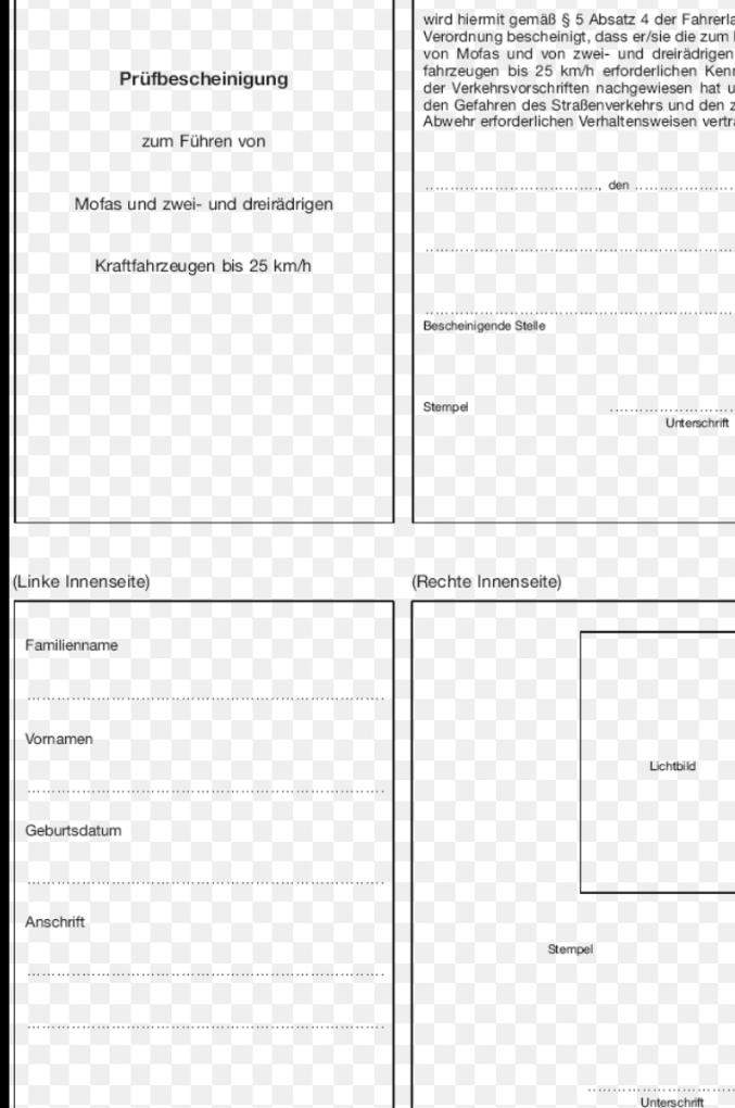 Mofa prüfbescheinigung? (Führerschein, Roller)