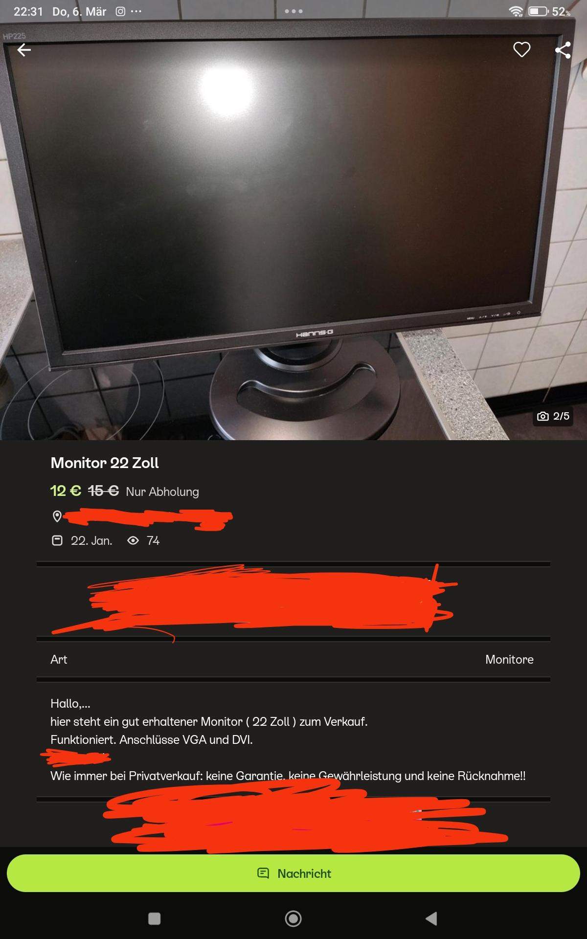 Monitor für 12 € bei ebay kleinanzeigen sollte ich ihn mir holen oder ...
