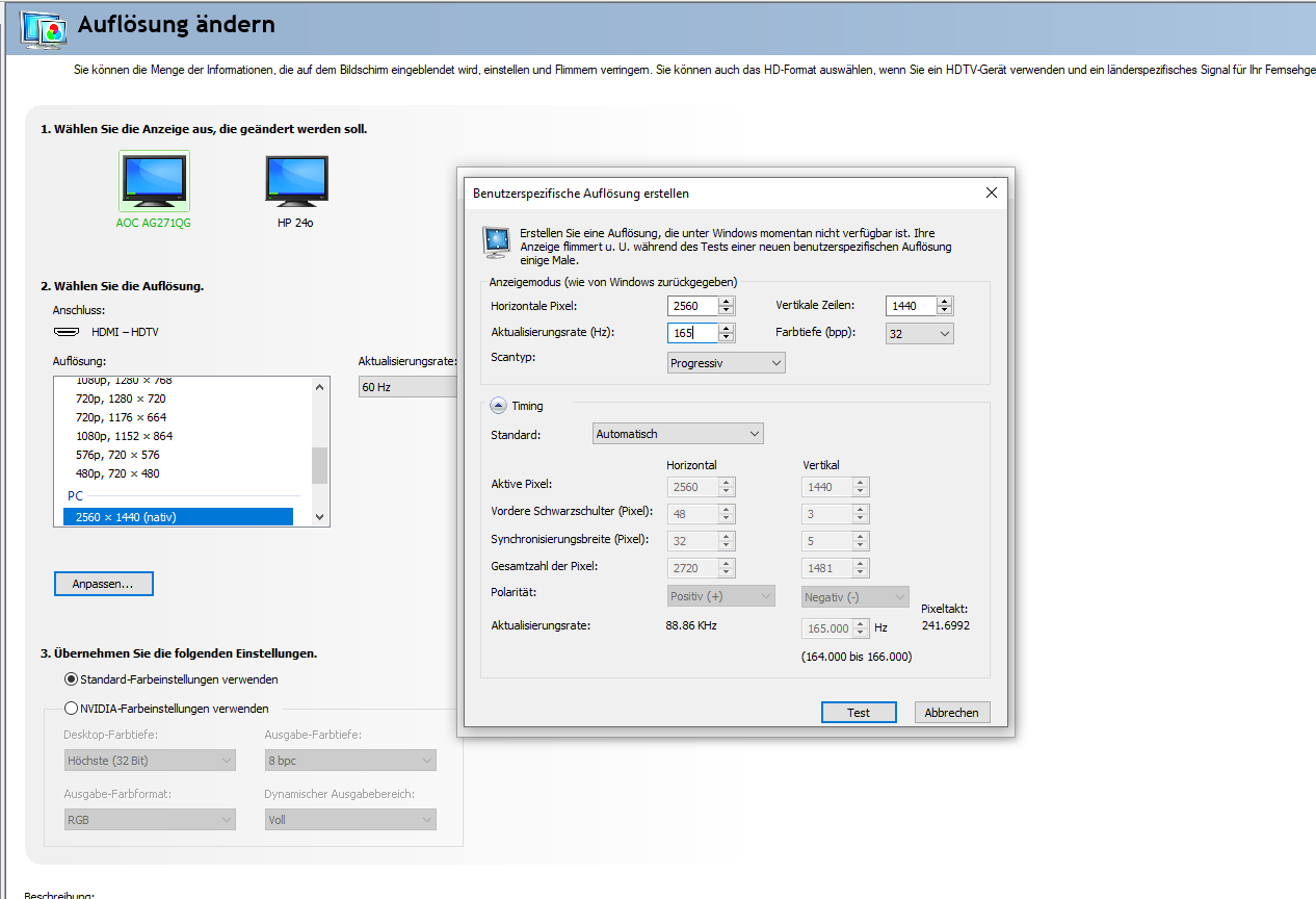 Monitor zeigt "NO SIGNAL" nachdem Hz in NVIDIASystemsteuerung