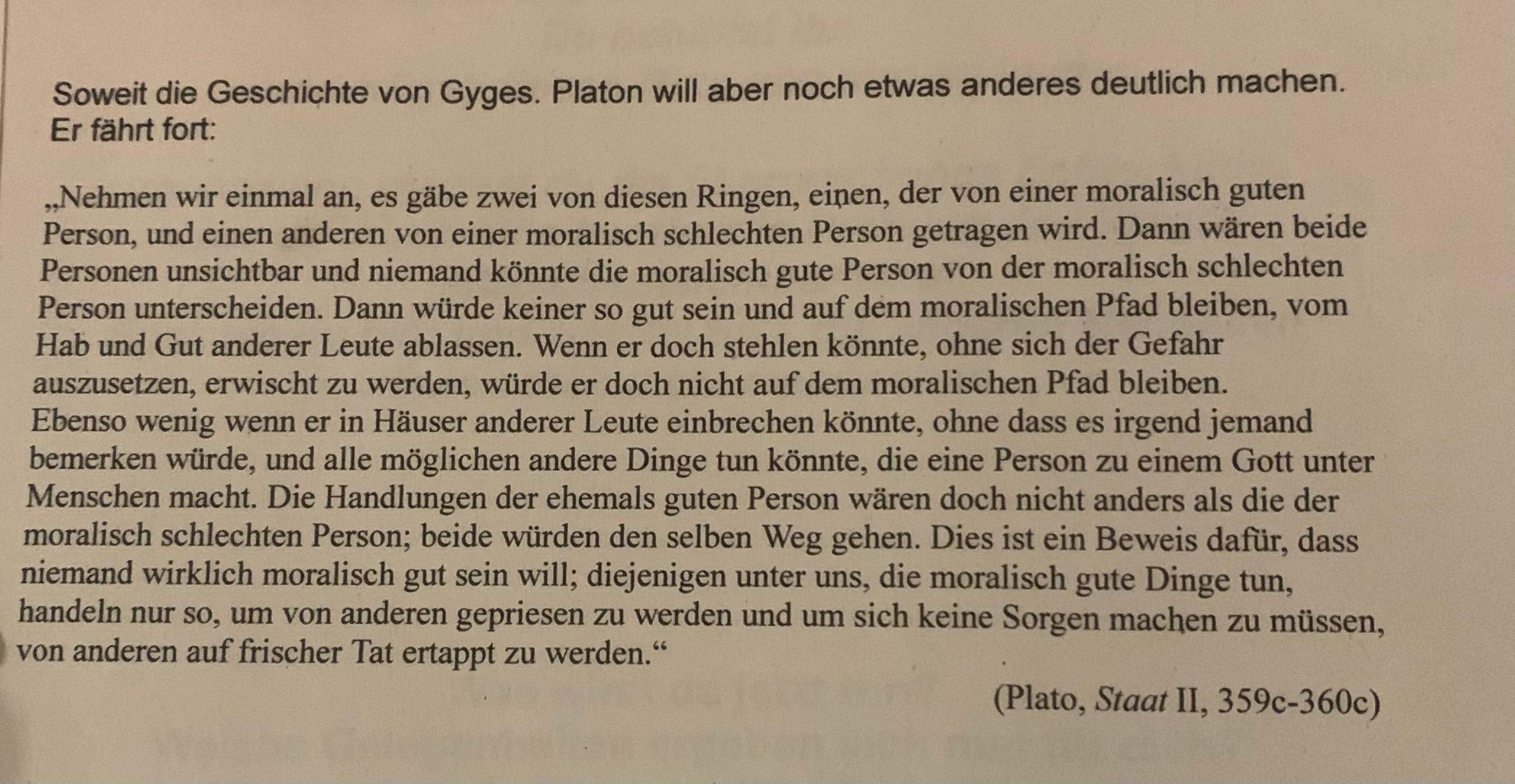 Moralisches Gleichnis? (Moral, Platon)