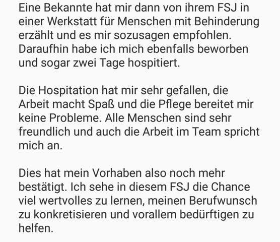 Motivationsschreiben - FSJ in einer Werkstatt für Menschen mit Mehrfach Behinderung? (Schule ...