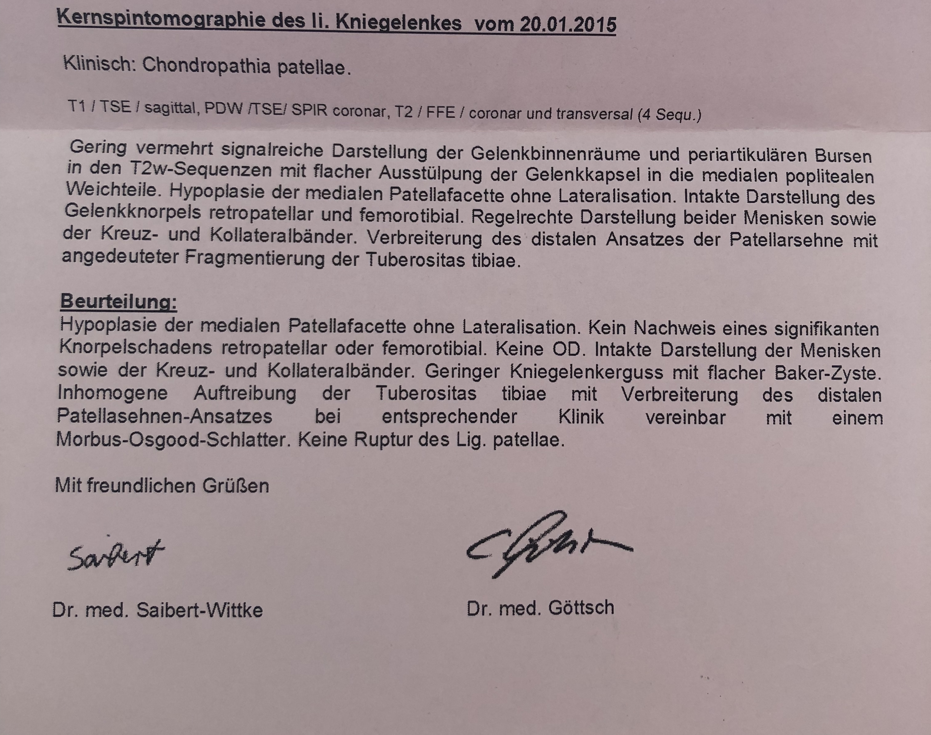 MRT Befund Knie, Klinisch? (Gesundheit und Medizin, Orthopädie, Knieschmerzen)
