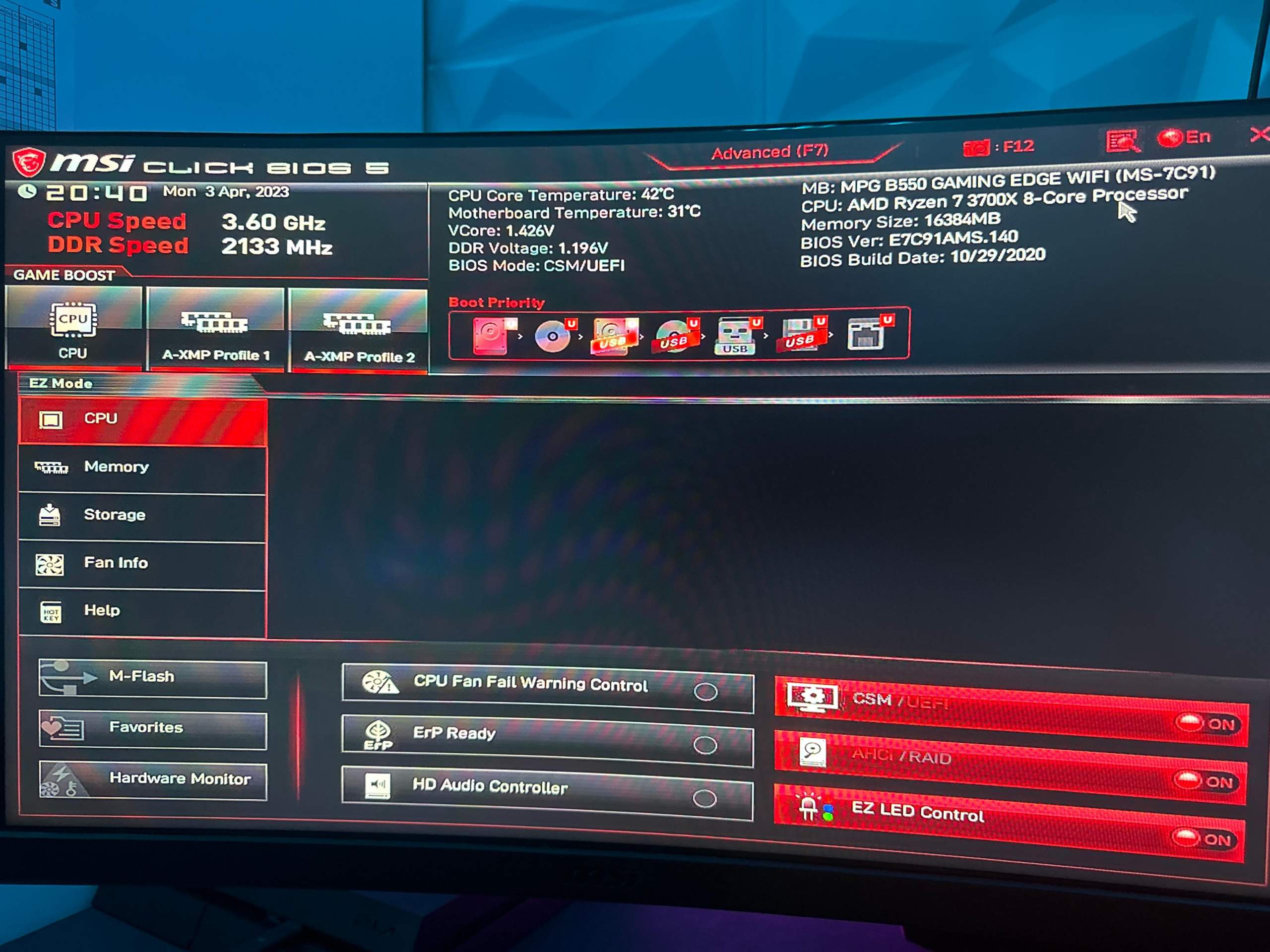 Msi Mpg b550 gaming edge wifi (bios aufgehangen)? (Gaming PC, Mainboard