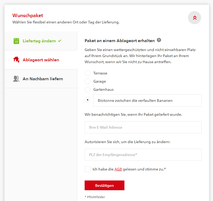 Muss Der Dhl Paketbote Trotzdem Erstmal Klingeln Falls Man Einen Wunschablageort Angibt Oder Darf Er Das Paket Gleich Dorthin Legen Recht Gesetz Post