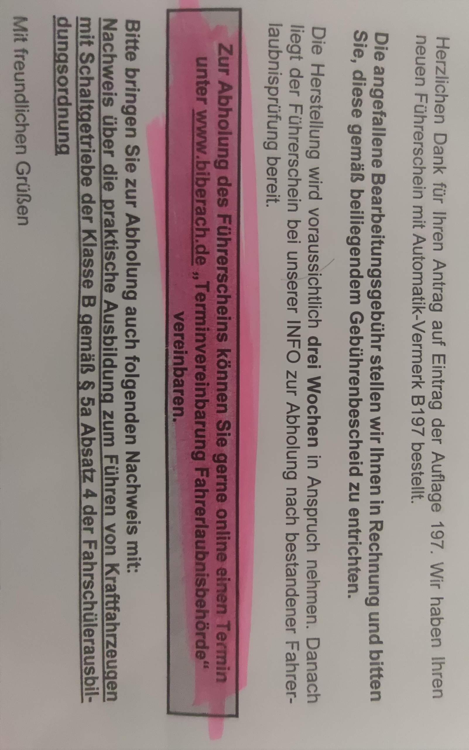Muss ich zum abholen meines Führerscheins einen festen Termin beim ...