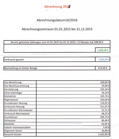 Abrechnung - (Nebenkostenabrechnung, Abrechnung, Widerspruch)