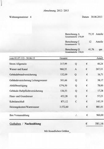 Nebenkostenabrechnung - (Miete, wohnen, Mietvertrag)