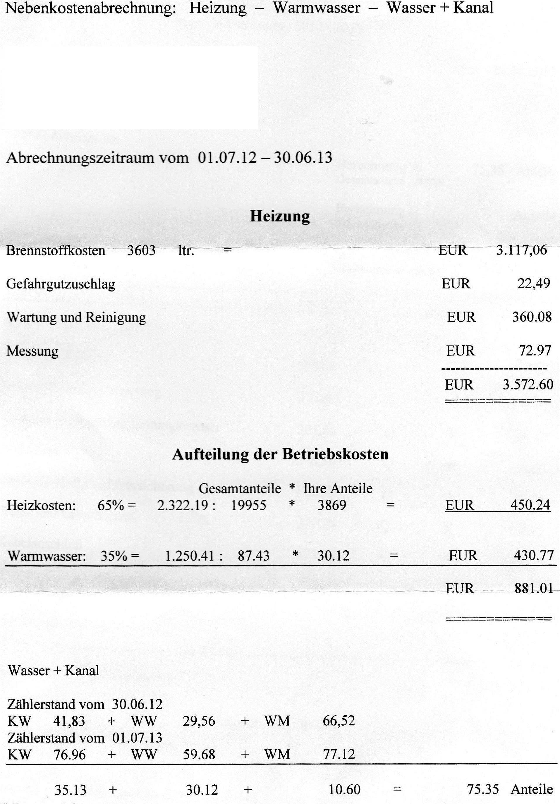 Nebenkostenabrechnung erleuterung (wohnen, Miete, Mietvertrag)