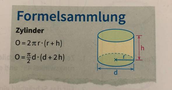 Nebenstehende Formeln in Formelsammlungen für den Oberflächeninhalt