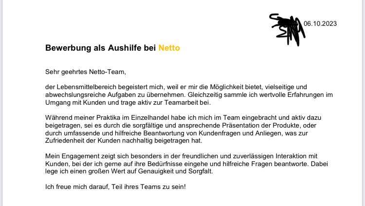 Bewerbung Für Aushilfe Bei Netto