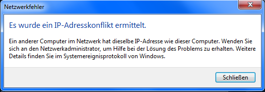 Netzwerkfehler Es Wurde Ein Ip Adresskonflikt Ermittelt