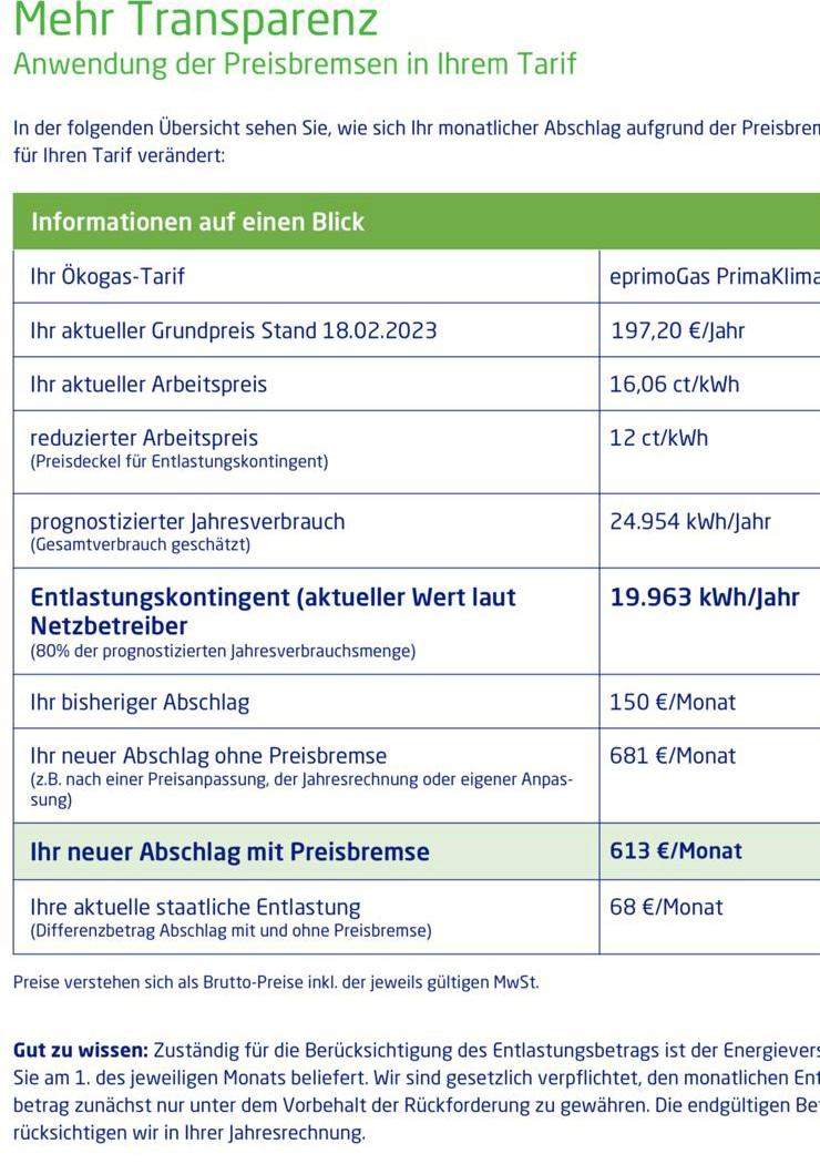 Neuer Abschlag mit preisbremse? (Heizung, Heizkosten)