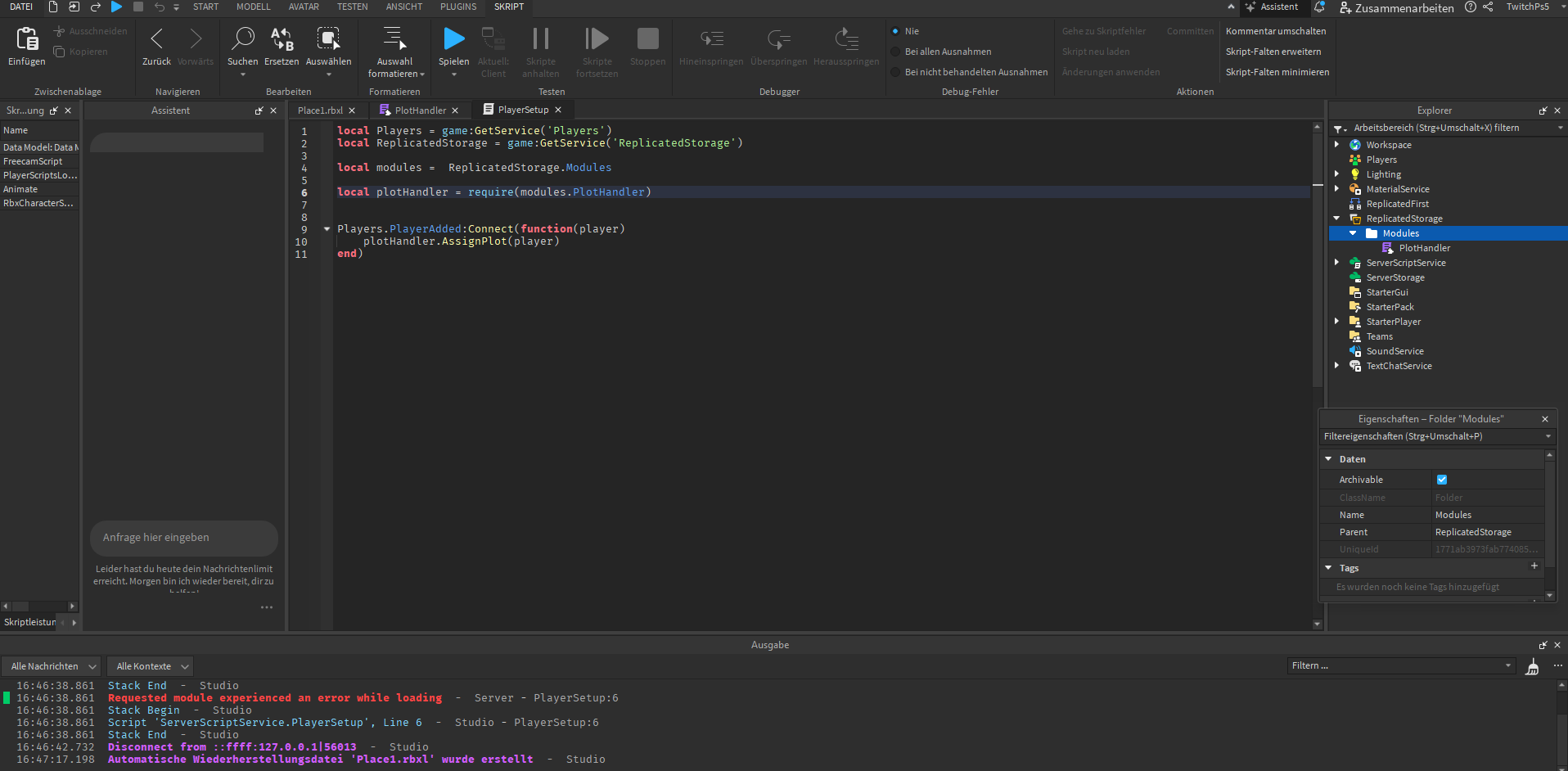 Neues Problem mit Script in Roblox Studio? (PC, Error, developer)