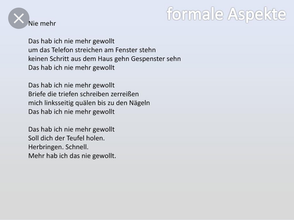 Nie Mehr Ulla Hahn Deutsch Gedicht Stilmittel