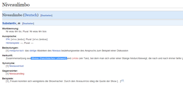 Link: http://de.wiktionary.org/wiki/Niveaulimbo - (Deutsch, Sprache)