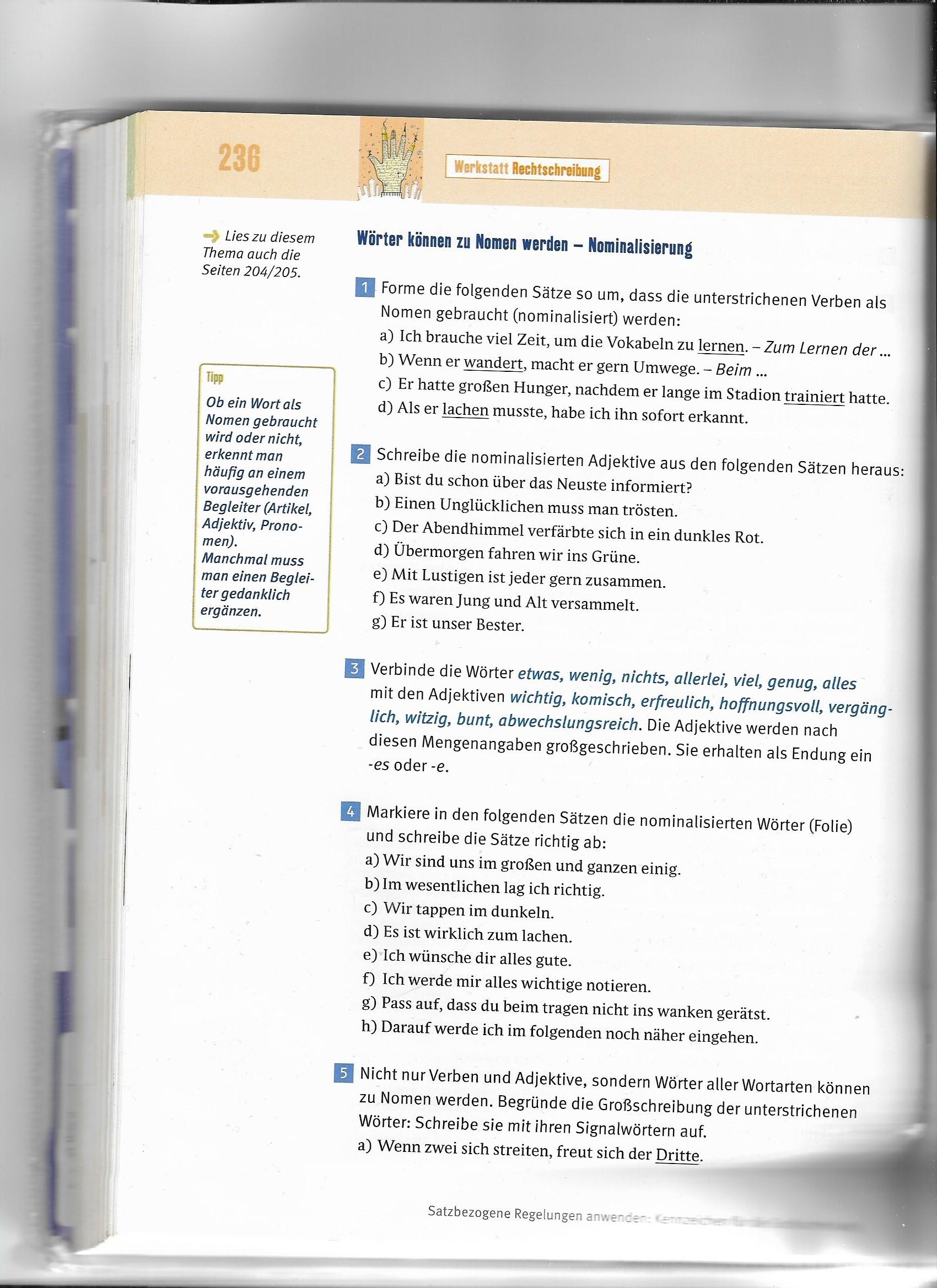 Nominalisierung Aufgaben Schule Deutsch Rechtschreibung