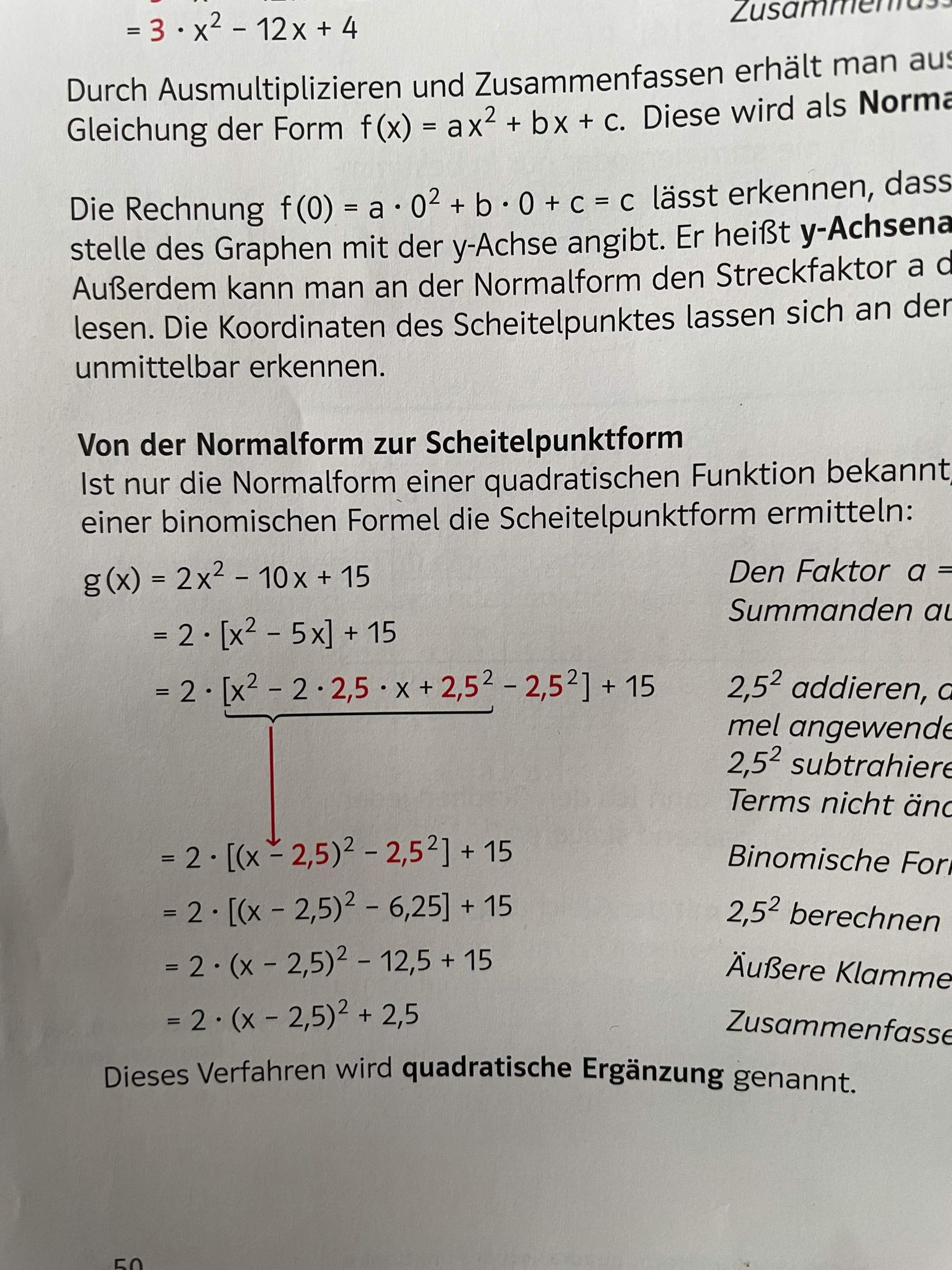 Normalform in Scheitelpunktform? (Schule, Mathematik, quadratische ...