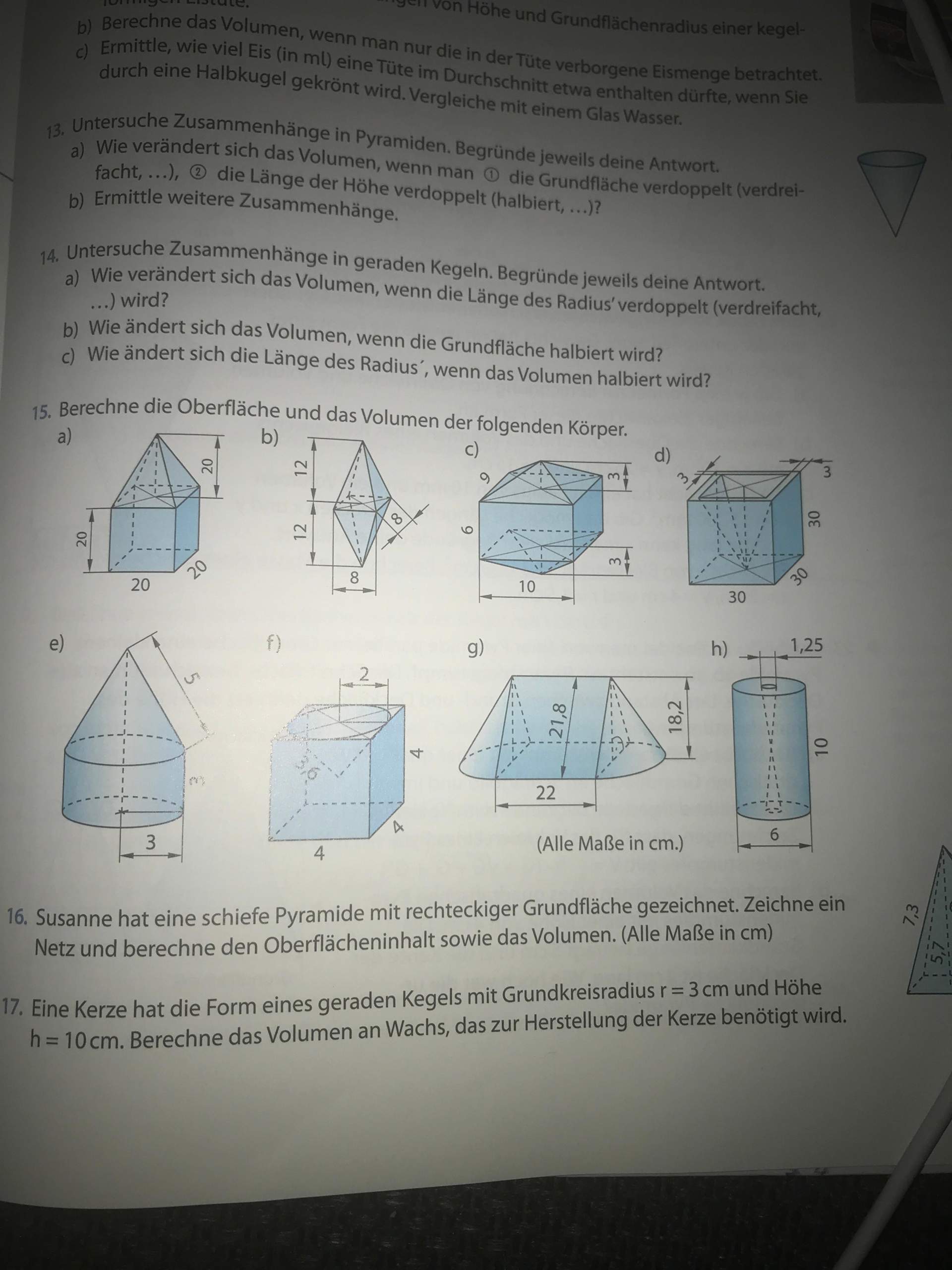 Oberflächeninhalt und Volumen verschiedener körper berechnen? (Schule ...
