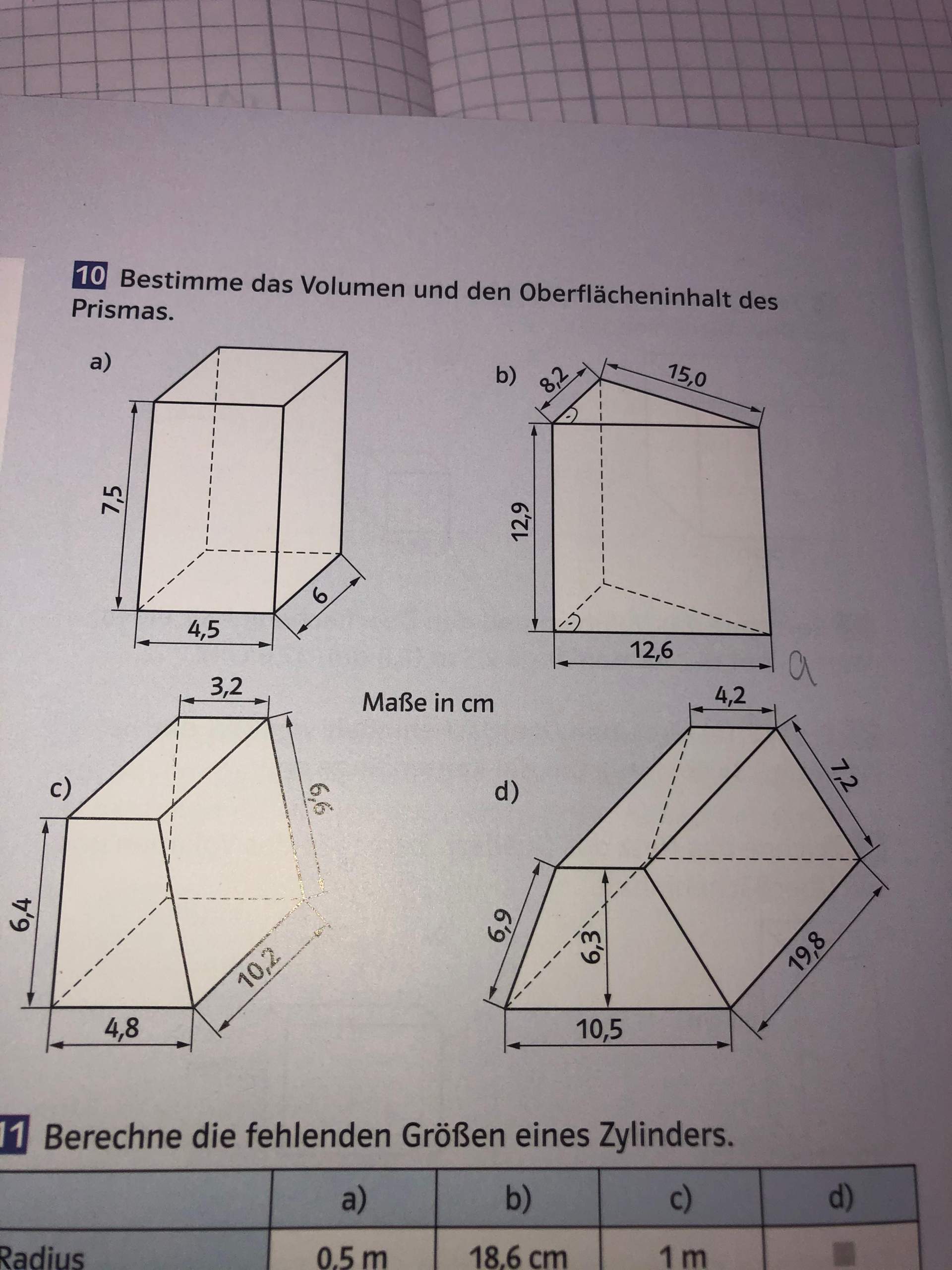 Oberflächeninhalt und Volumen des Prismas gesucht? (Schule, Mathematik)