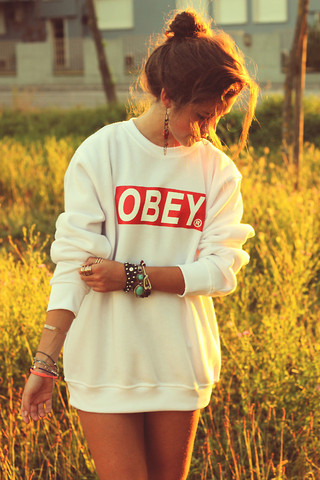 genau den :3 weiss mit rotem Schriftzug - (Bestellen, Pullover, Obey)