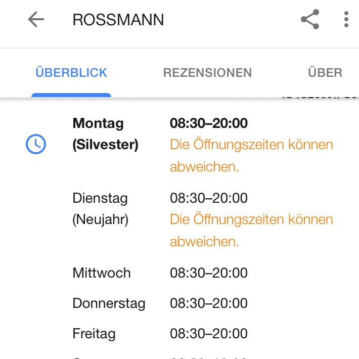 Offnungszeiten Abweichend Silvester Rossmann