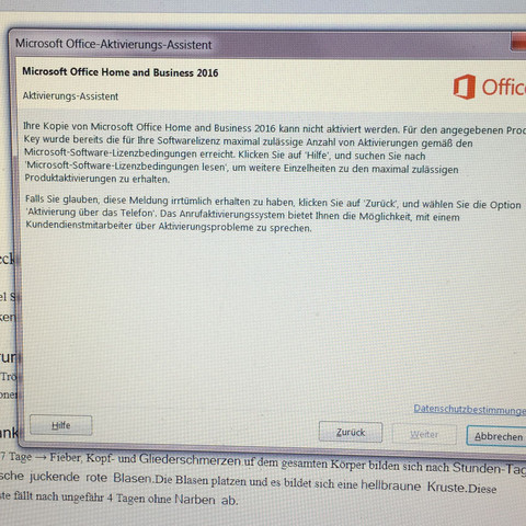 Das ist die Fehlermeldung die mir angezeigt wird. - (Office, Aktivierung)