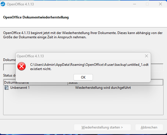 OpenOffice 4.1.13 öffnet durch Anklicken keine Dateien mehr? (Microsoft)