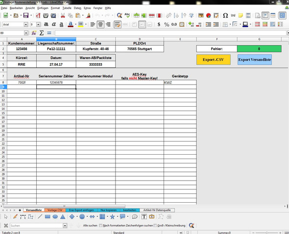 Tabelle 1, Versandlilste - (Microsoft Excel, OpenOffice, speichern)