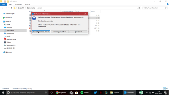 OpenOffice, Datei ist schreibgeschützt seit absturz des Laptops? (Facharbeit)