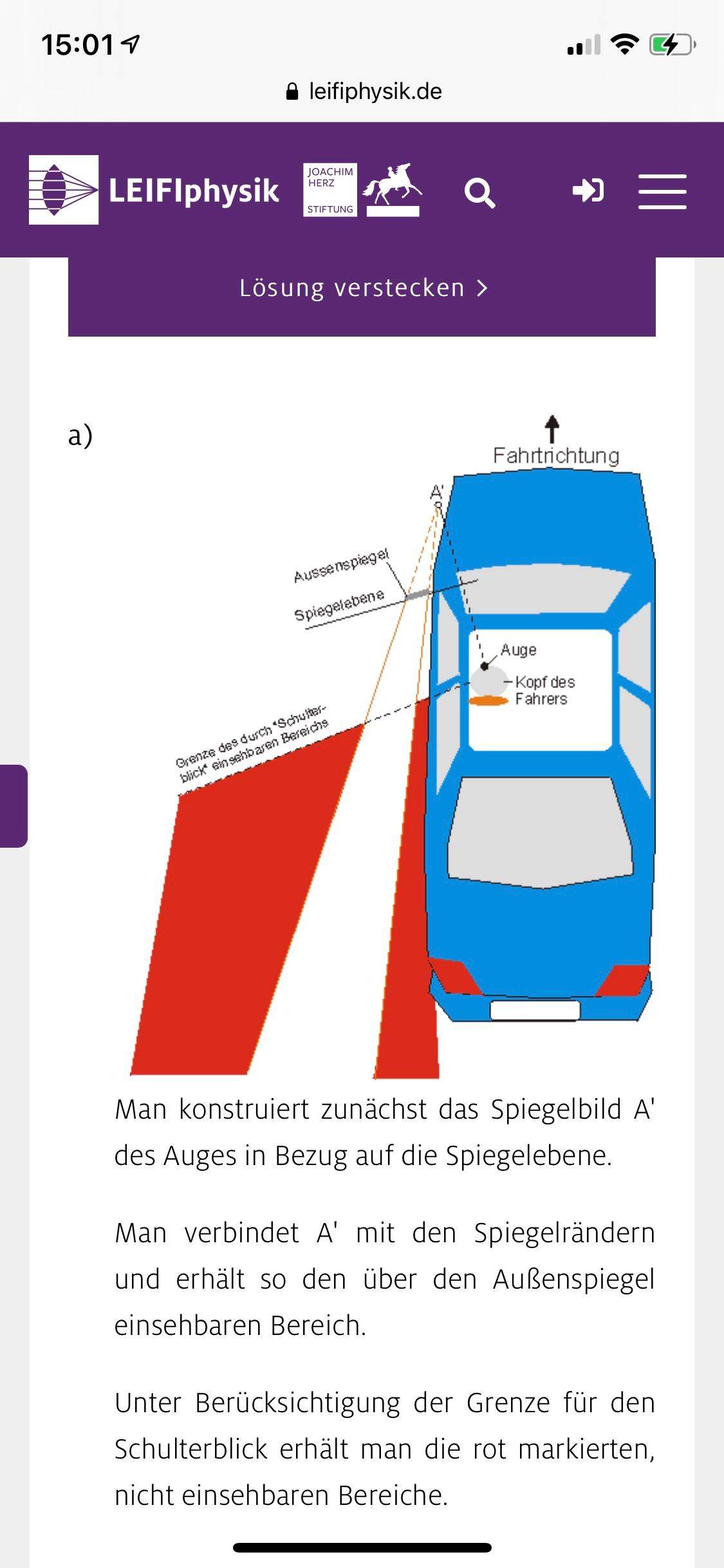 Optik, Toter Winkel? (Schule, Physik, reflexion)