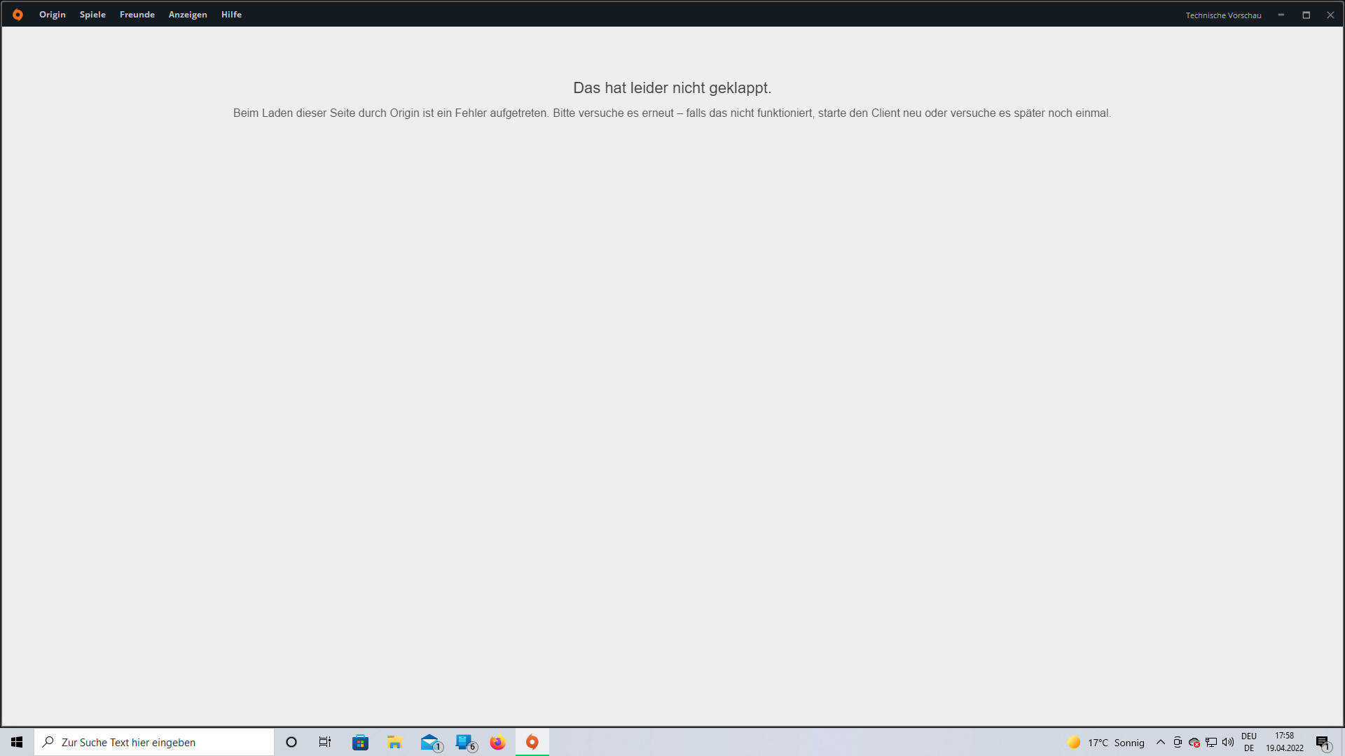 Origin Meldung Das hat leider nicht geklappt.? (Computer, Technik ...