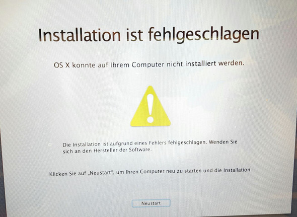 OSX Installation fehlgeschlagen? (Mac OS X, MacBook Pro)