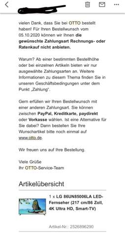 Otto Bestellung Anzahlung Getatigt Nun Wird Vorkasse Verlangt