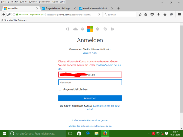 hotmail konto nicht vorhanden