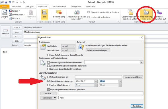 Kaken ist dauerhaft gesetzt - (Email, outlook-2010, zeitverzoegert)
