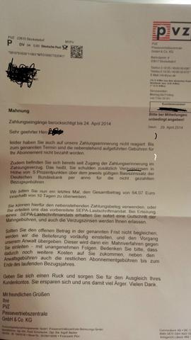 P Vz Mahnung Horzu Zeitschrift Strafe Abo Bezahlung
