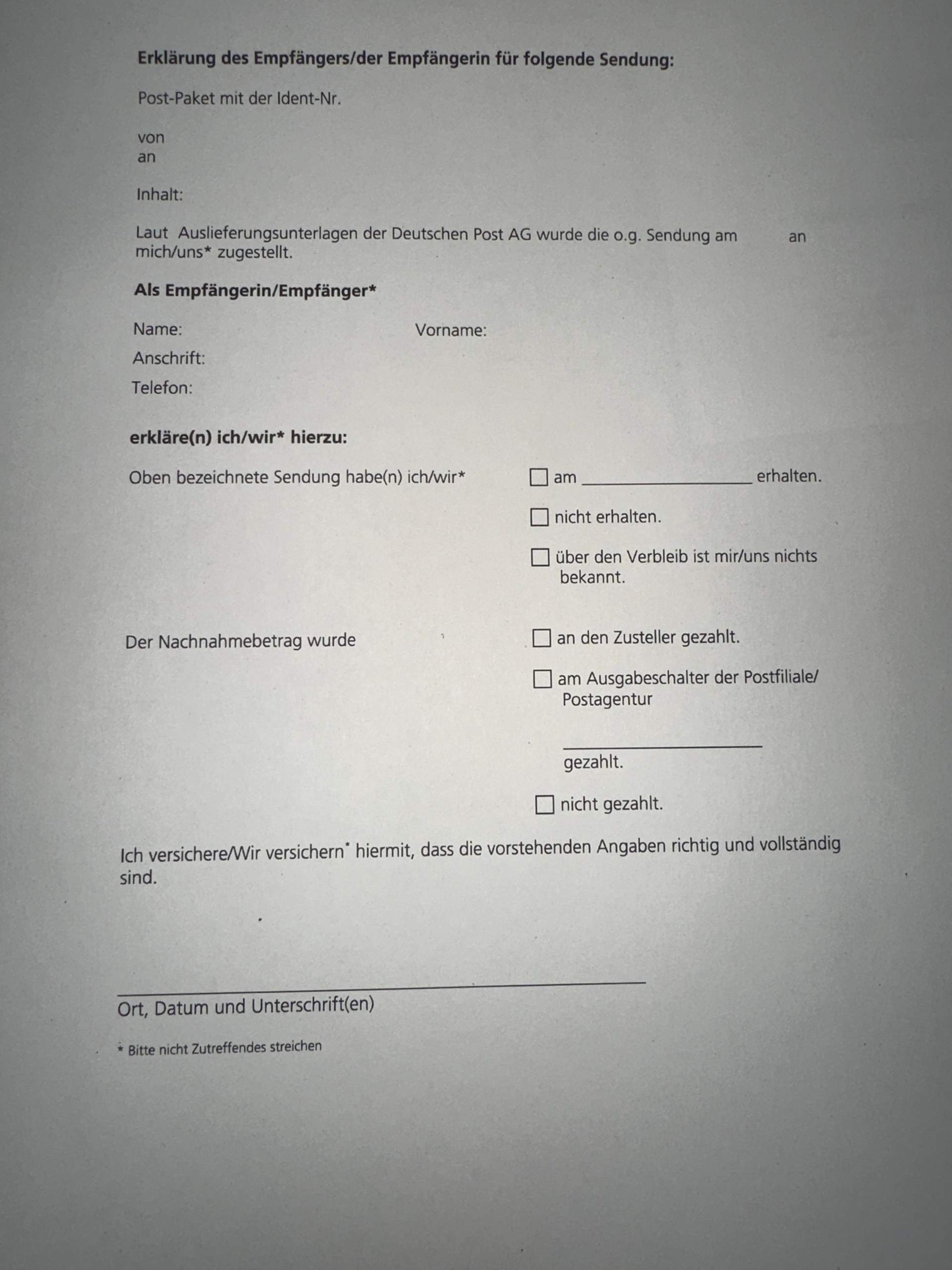 Paket nicht erhalten Empfangserklärung? (Amazon, Post, Versand)