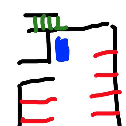 Blau, mein Fahrzeug, Grün die Treppe, Rot die Markierungen - (Recht, parken, rechtlich)