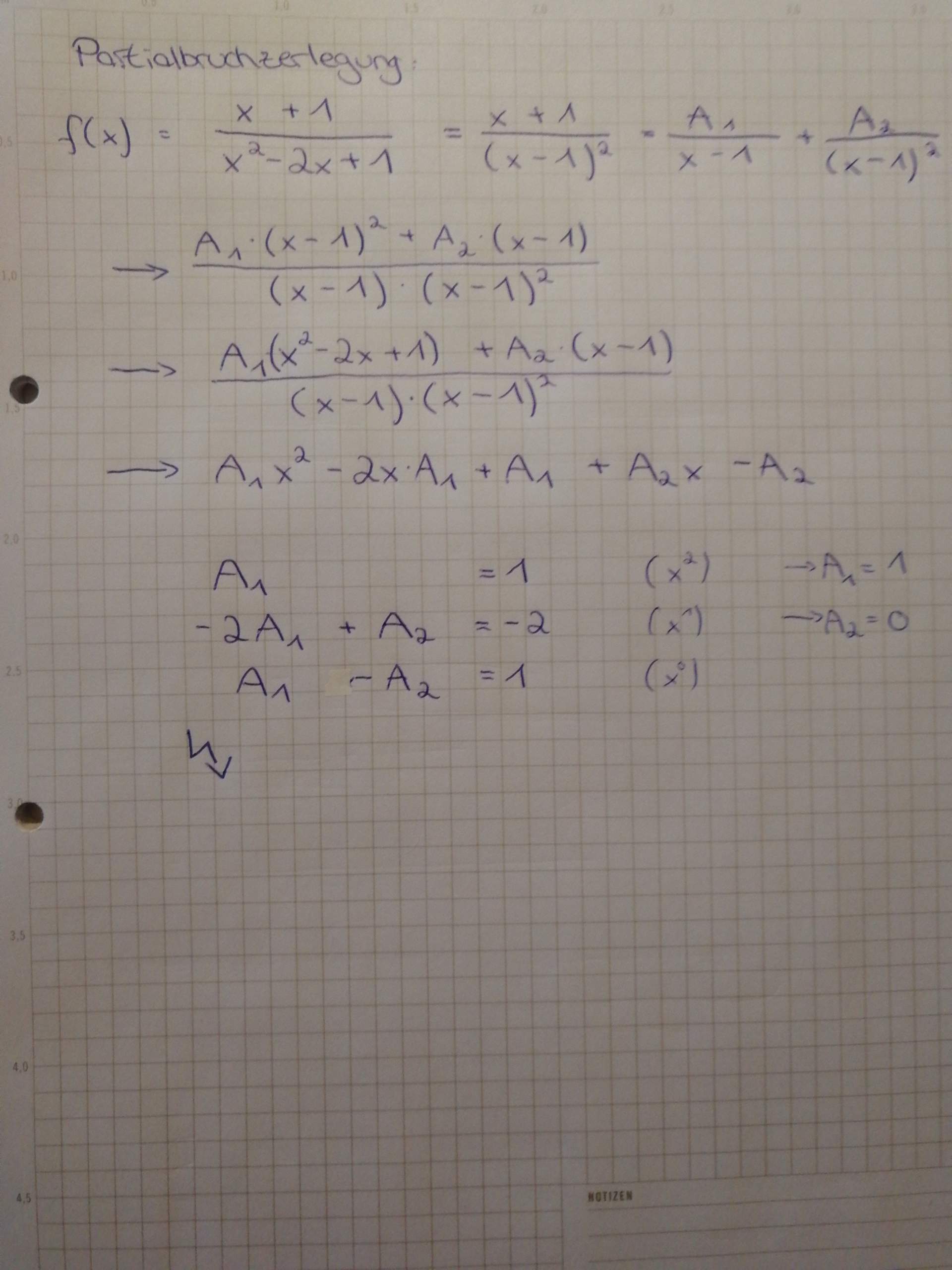 Partialbruchzerlegung doppelte Nullstelle Aufgabe? (Mathematik)