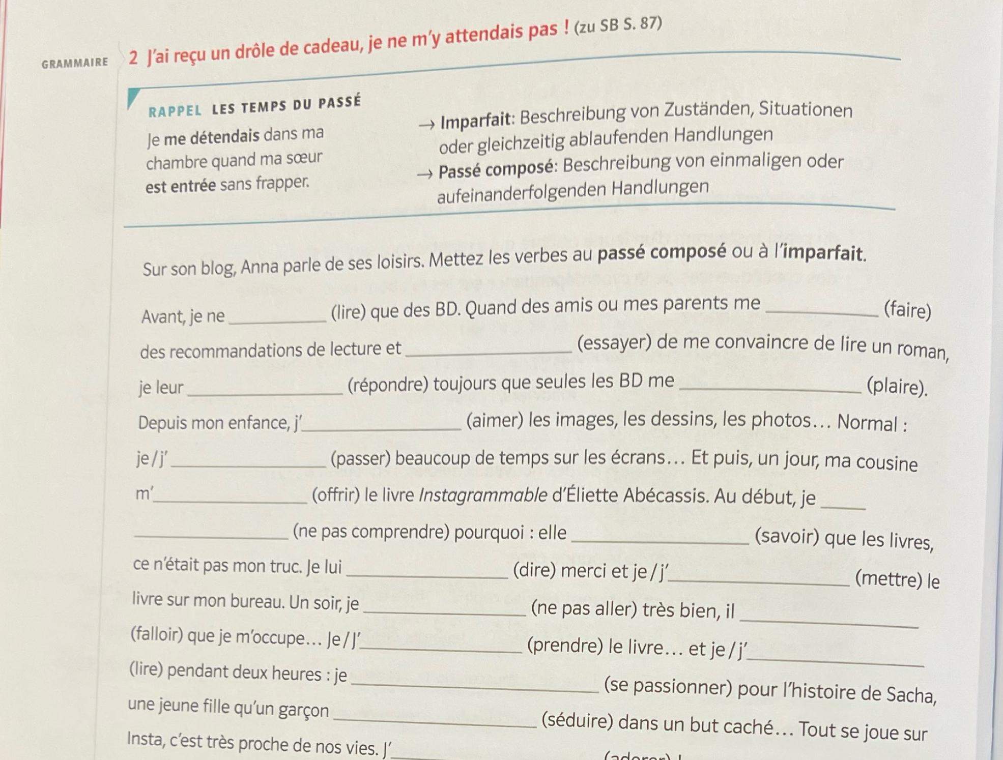Passé Composé Oder Imparfait übungen Mit Lösungen www.gutefrage.net