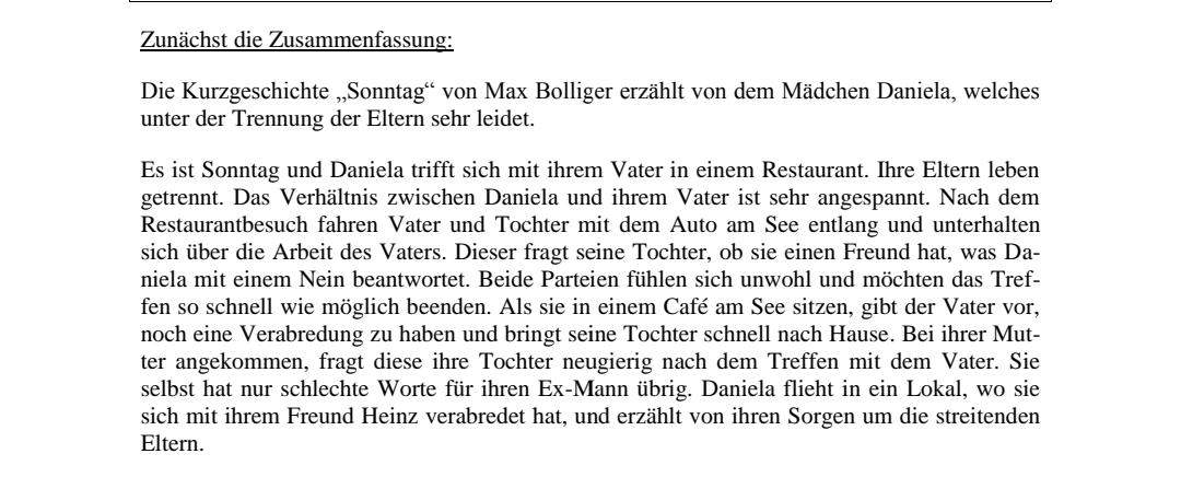 Passt die Inhaltsangabe/ Text-Zusammenfassung? (Grammatik, Hausaufgaben ...